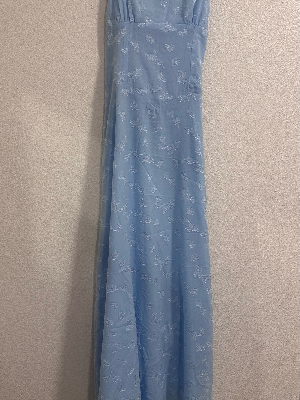 Poeselle light blue cross-back strap maxi dress